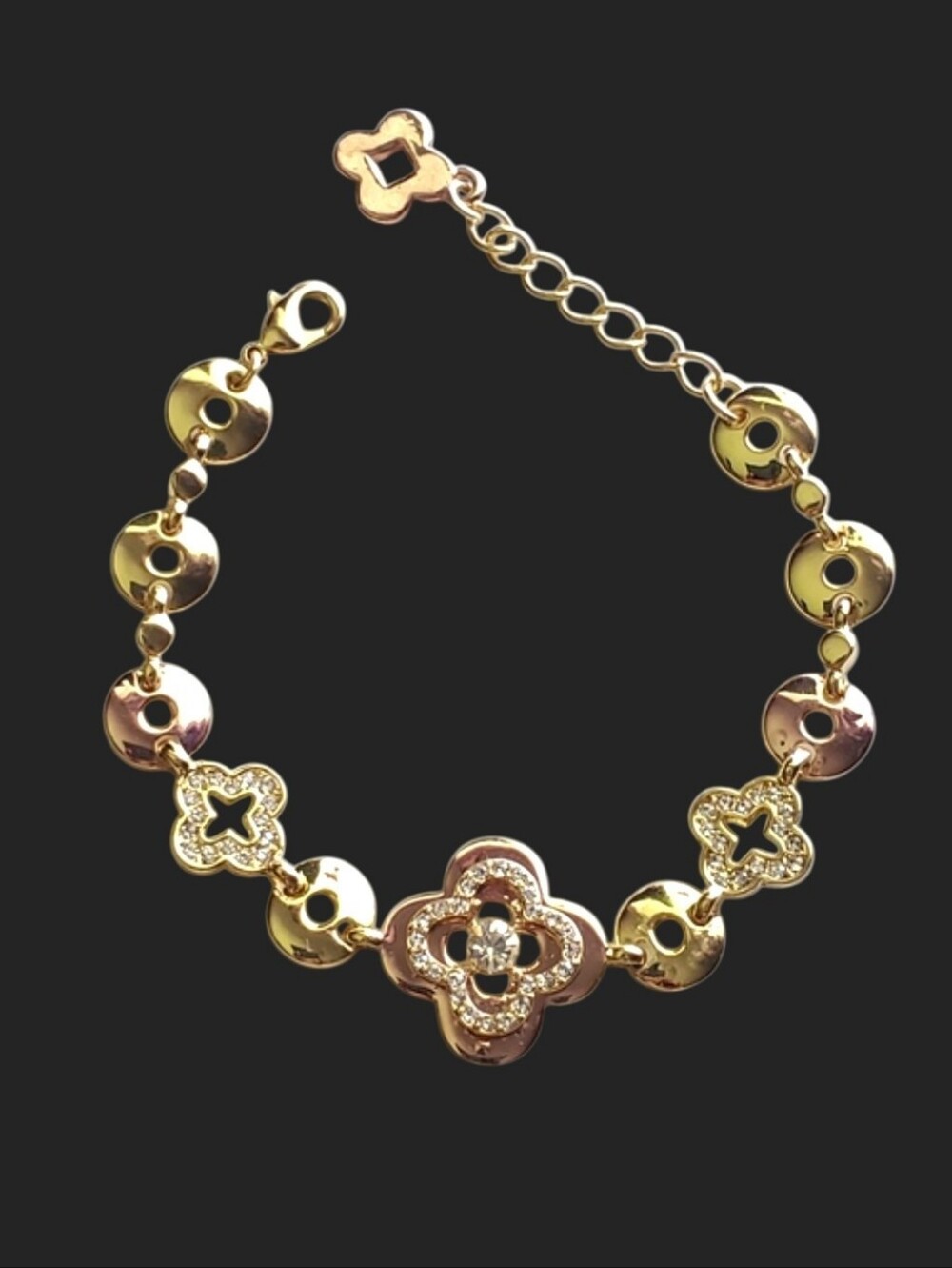 Floral Clover Bracelet with Crystal Accents